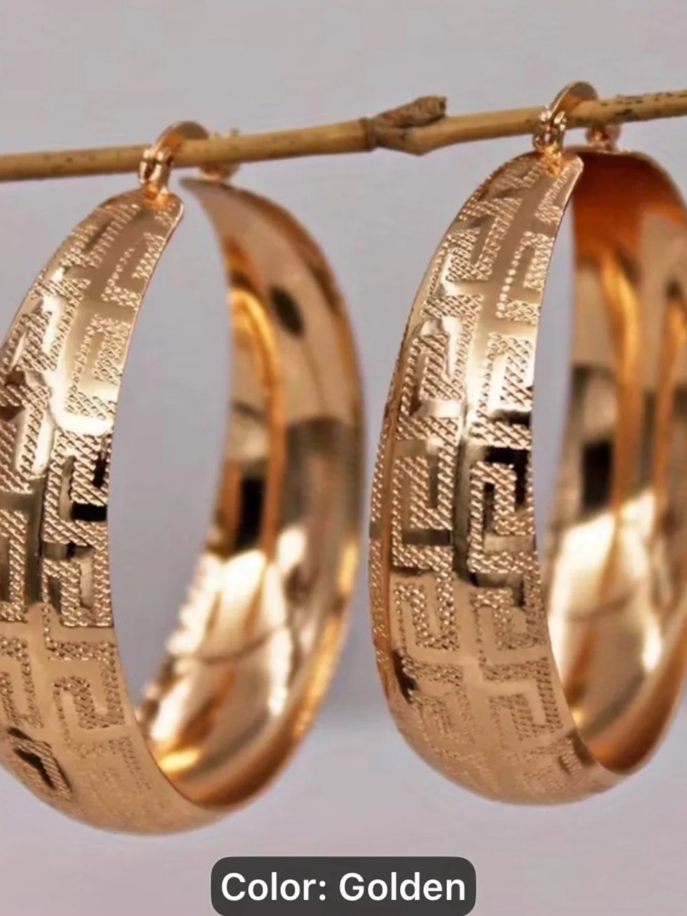 Golden pleated Feminine classic Retro patterned Circular Hoop Earrings